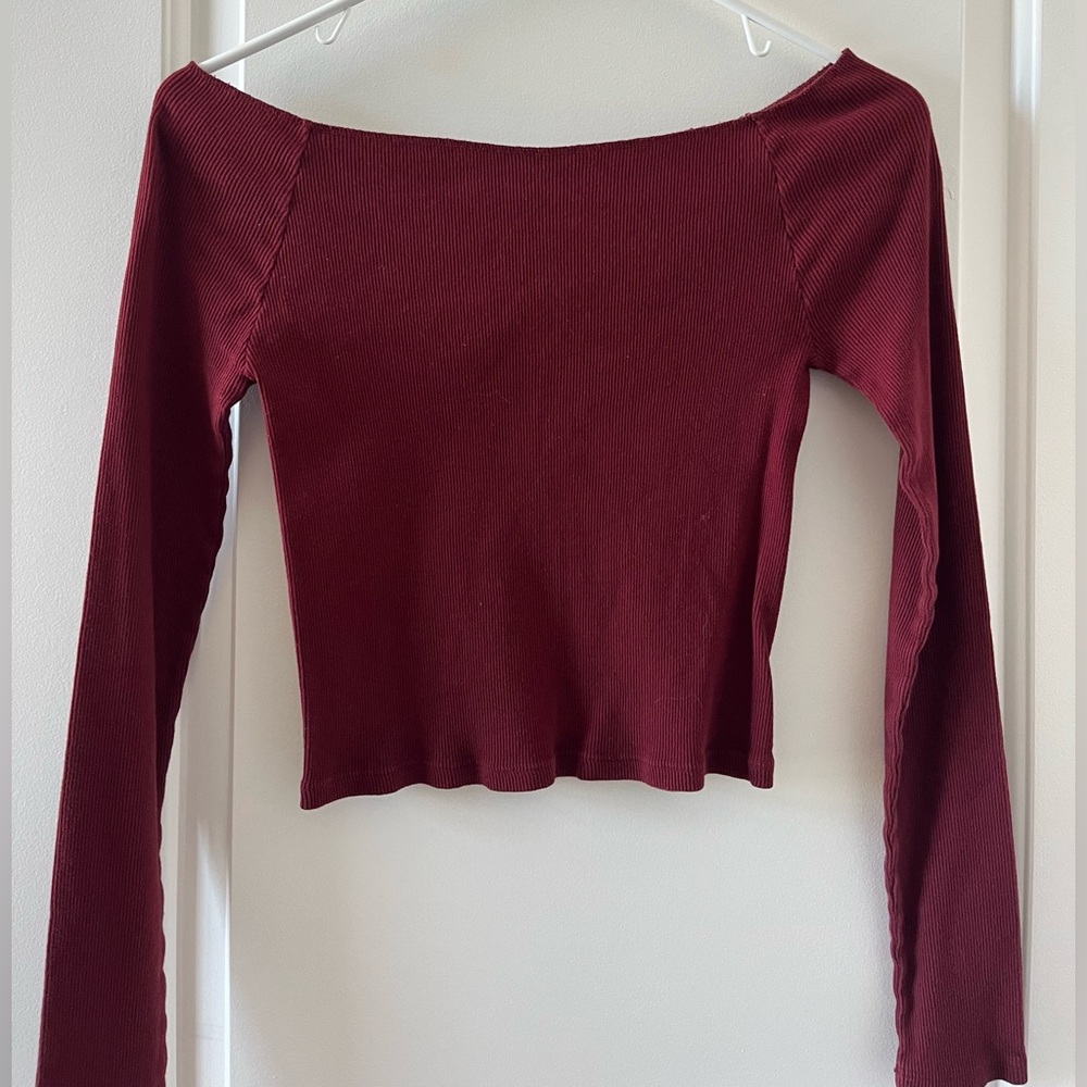 brandy melville ribbed maroon long sleeve bonnie top